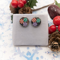 Christmas Earrings, Peppermint Candy, Round Dot Stud Earrings, Unisex studs, Christmas Candies, Resin Jewelry