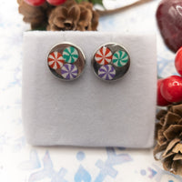 Christmas Earrings, Peppermint Candy, Round Dot Stud Earrings, Unisex studs, Christmas Candies, Resin Jewelry