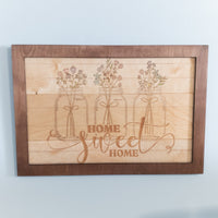 Mason jar Home Sweet Home Wall Decor,  farmhouse sign, Floral Accents, Laser engraved sign, Wood Wall Art