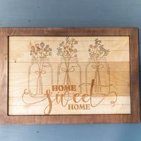 Mason jar Home Sweet Home Wall Decor,  farmhouse sign, Floral Accents, Laser engraved sign, Wood Wall Art