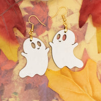 Ghost earrings, Halloween Jewelry, Cute, friendly ghost, Handmade jewelry, Laser Cut wood - Halloween Gift