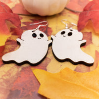 Ghost earrings, Halloween Jewelry, Cute, friendly ghost, Handmade jewelry, Laser Cut wood - Halloween Gift