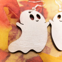 Ghost earrings, Halloween Jewelry, Cute, friendly ghost, Handmade jewelry, Laser Cut wood - Halloween Gift