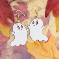 Ghost earrings, Halloween Jewelry, Cute, friendly ghost, Handmade jewelry, Laser Cut wood - Halloween Gift