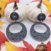 Spider Cobweb and skulls Acrylic Earrings, Halloween Statement Earrings, spider web Dangle earrings