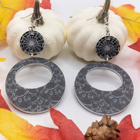 Spider Cobweb and skulls Acrylic Earrings, Halloween Statement Earrings, spider web Dangle earrings