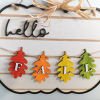 Hello Fall Pumpkin sign, Fall Leaves wall sign, Autumn decoration, halloween Decor, fall Decor, Thanksgiving decoration