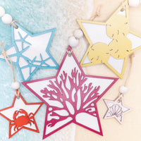 Coastal Decorations, Sea Life ornament Set, Beach Christmas Tree Ornament Set, Wooden Ornaments, Starfish, Sand Dollar, Crab, Shell, Seaweed