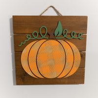 Plaid Pumpkin Fall Decor, Halloween Decor, farm house key hook, wooden fall decor, pumpkin wood sign, wood pallet plaque, Key holder