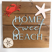 Beach house decor, Sand Dollar, Crab, Starfish, Wall Decor, wood pallet sign, House Warming Present, Coastal Accents, Home Sweet Beach