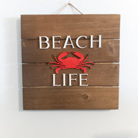 Beach house decor, Beach Life Sign, Crab Wall Decor, wood pallet sign, House Warming Present, Coastal Accents