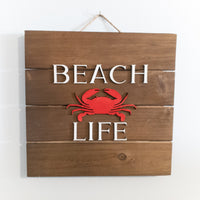 Beach house decor, Beach Life Sign, Crab Wall Decor, wood pallet sign, House Warming Present, Coastal Accents