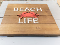 Beach house decor, Beach Life Sign, Crab Wall Decor, wood pallet sign, House Warming Present, Coastal Accents