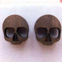 Skull stud Earrings, Halloween Statement Earrings, skeleton earrings, creepy earrings, walnut wood