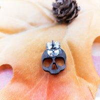 Skull stud Earrings, Halloween Statement Earrings, skeleton earrings, creepy earrings, walnut wood