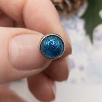 Blue sparkle earrings, Small dome Stud Earrings, Round dot Post Earrings, Everyday Earring, resin jewelry, unisex earrings