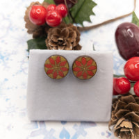 Christmas Earrings, Poinsettia earrings, Winter Stud Earrings, Unisex studs, Holiday Jewelry