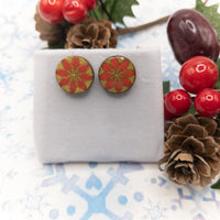 Christmas Earrings, Poinsettia earrings, Winter Stud Earrings, Unisex studs, Holiday Jewelry