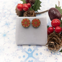 Christmas Earrings, Poinsettia earrings, Winter Stud Earrings, Unisex studs, Holiday Jewelry