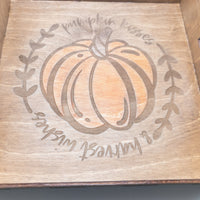 Fall Decorative Tray, Pumpkin Decor, Autumn Leaves, Rustic Farmhouse Serving Tray, Snack Tray, Wooden Engraved Decor