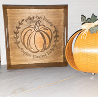 Fall Decorative Tray, Pumpkin Decor, Autumn Leaves, Rustic Farmhouse Serving Tray, Snack Tray, Wooden Engraved Decor