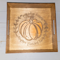 Fall Decorative Tray, Pumpkin Decor, Autumn Leaves, Rustic Farmhouse Serving Tray, Snack Tray, Wooden Engraved Decor