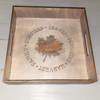 Fall Decorative Tray, Pumpkin Decor, Autumn Leaves, Rustic Farmhouse Serving Tray, Snack Tray, Wooden Engraved Decor