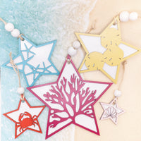 Coastal Decorations, Sea Life ornament Set, Beach Christmas Tree Ornament Set, Wooden Ornaments, Starfish, Sand Dollar, Crab, Shell, Seaweed