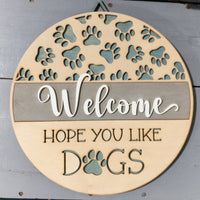 Welcome Sign, Dogs, Paw Prints, Wall Decor, Hanging Sign, Handmade