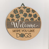 Welcome Sign, Dogs, Paw Prints, Wall Decor, Hanging Sign, Handmade