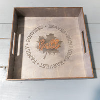 Fall Decorative Tray, Pumpkin Decor, Autumn Leaves, Rustic Farmhouse Serving Tray, Snack Tray, Wooden Engraved Decor