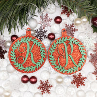 Initial Ornament, Monogram Ornament, Glitter Christmas Ball, Wreath Ornament, Christmas Tree Ornament, Wooden Custom Ornament