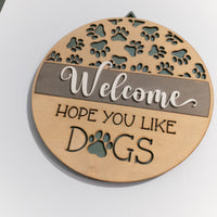 Welcome Sign, Dogs, Paw Prints, Wall Decor, Hanging Sign, Handmade