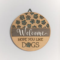 Welcome Sign, Dogs, Paw Prints, Wall Decor, Hanging Sign, Handmade
