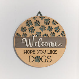 Welcome Sign, Dogs, Paw Prints, Wall Decor, Hanging Sign, Handmade