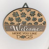 Welcome Sign, Dogs, Paw Prints, Wall Decor, Hanging Sign, Handmade