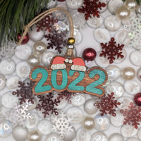 2022 Family ornament, Personalized name ornament, Christmas Tree Ornament, Wooden Custom Ornament, Santa Hats