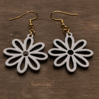 White Daisy Earrings, Dangle earrings, Handmade jewelry, Laser Cut wood - Lightweight jewelry Gift