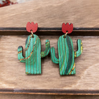 Blooming Cactus Earrings, Dangle earrings, Handmade jewelry, Desert Cactus, Southwestern Jewelry, Camouflage