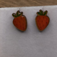 Strawberry Stud Earrings, Fruit stud earrings, handmade jewelry, post earrings