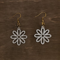 White Daisy Earrings, Dangle earrings, Handmade jewelry, Laser Cut wood - Lightweight jewelry Gift