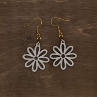 White Daisy Earrings, Dangle earrings, Handmade jewelry, Laser Cut wood - Lightweight jewelry Gift