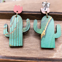 Blooming Cactus Earrings, Dangle earrings, Handmade jewelry, Desert Cactus, Southwestern Jewelry, Camouflage