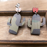 Blooming Cactus Earrings, Dangle earrings, Handmade jewelry, Desert Cactus, Southwestern Jewelry, Camouflage