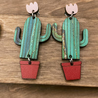 Blooming Cactus Earrings, Dangle earrings, Handmade jewelry, Potted Desert Cactus, Southwestern Jewelry, Camouflage