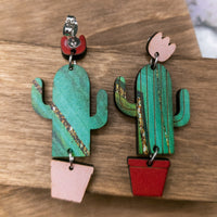 Blooming Cactus Earrings, Dangle earrings, Handmade jewelry, Potted Desert Cactus, Southwestern Jewelry, Camouflage