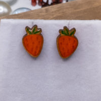 Strawberry Stud Earrings, Fruit stud earrings, handmade jewelry, post earrings