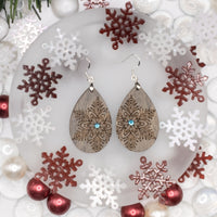 Snowflake Earrings, Christmas Earrings, Dangle earrings, Handmade jewelry, Holiday Jewellery, Tear Drop Earrings