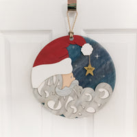 Santa moon Wall hanging, Believe holiday decor, Seasonal home decor, Christmas wall art