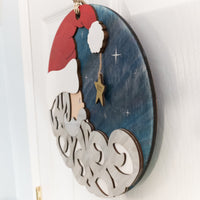 Santa moon Wall hanging, Believe holiday decor, Seasonal home decor, Christmas wall art